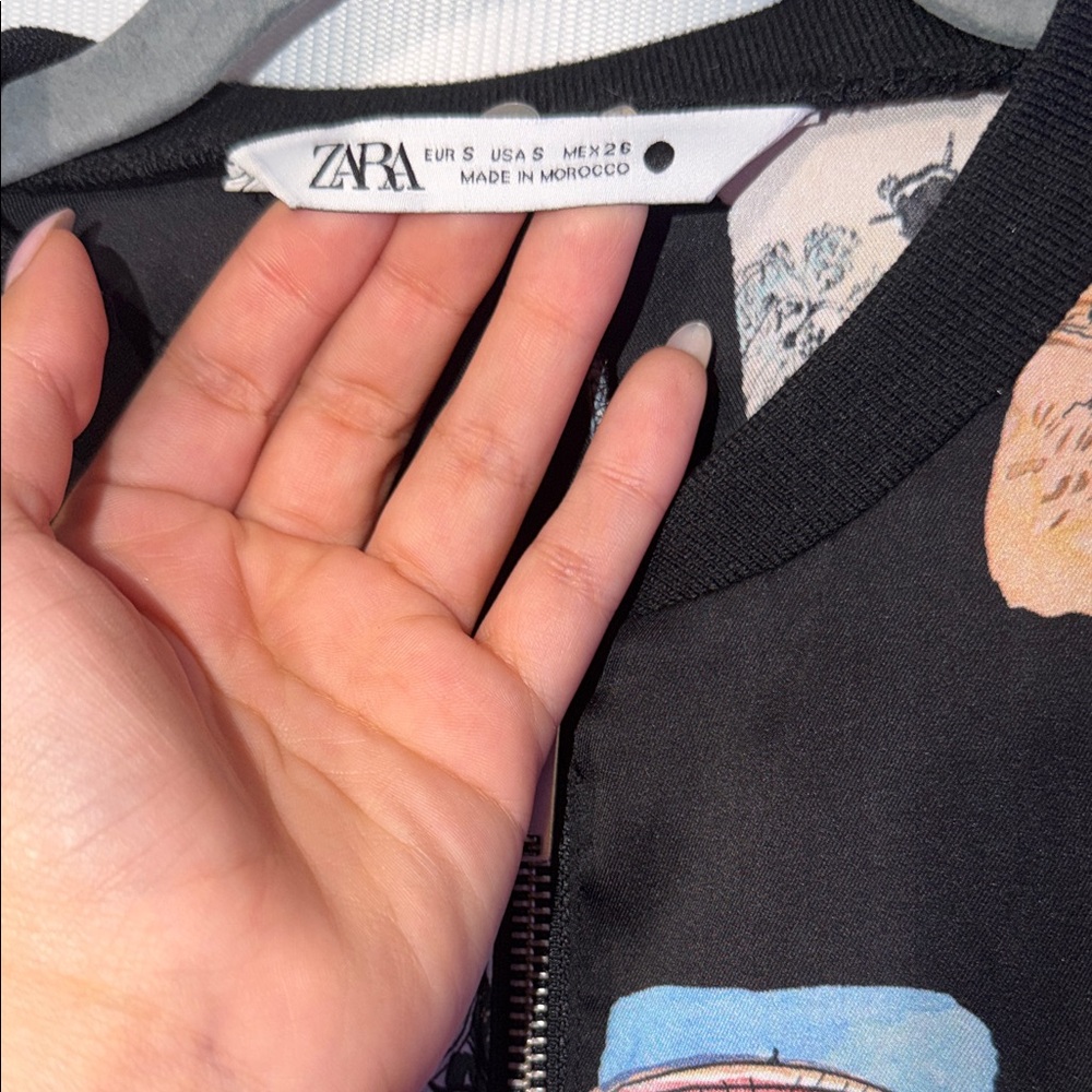 Zara Black Multicolor Patterned Bomber Jacket - Picture 3 of 7